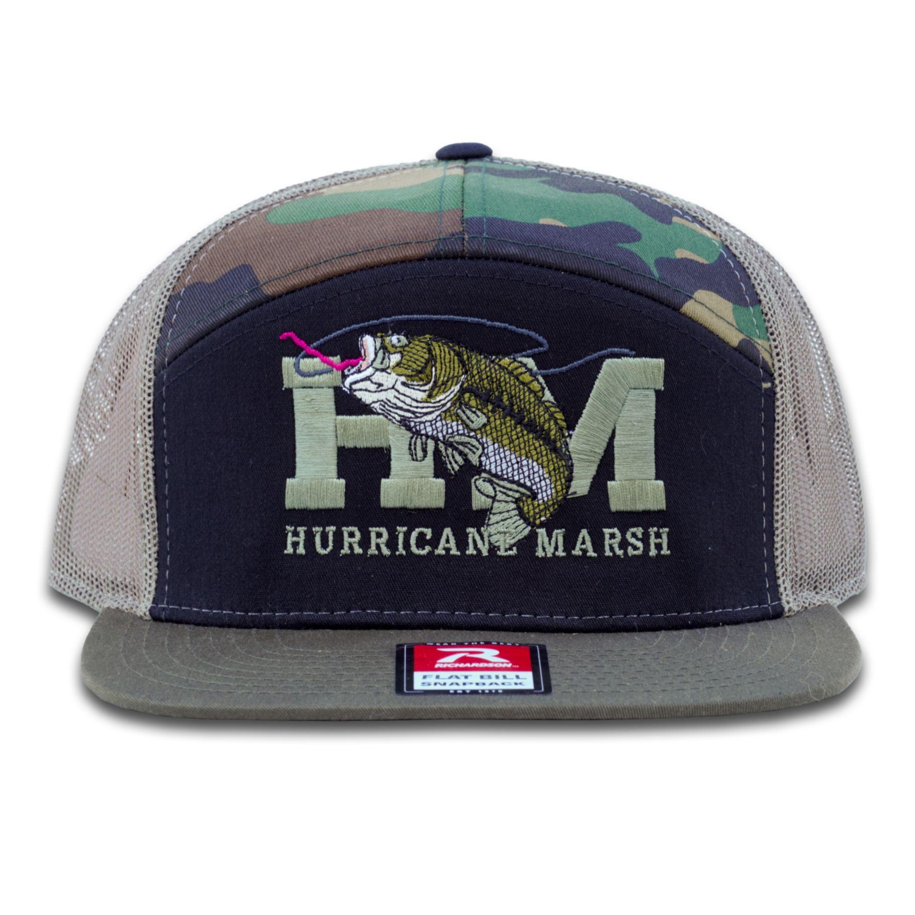 The Bass Richardson 168 7 Panel Hat - Old School Camo/Loden