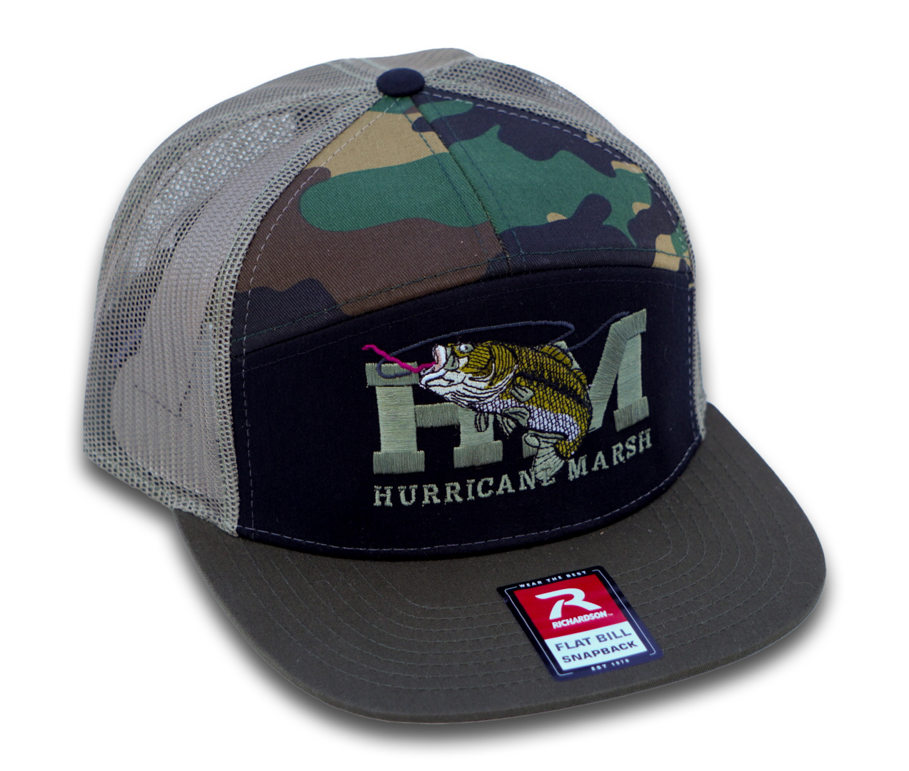 The Bass Richardson 168 7 Panel Hat - Old School Camo/Loden