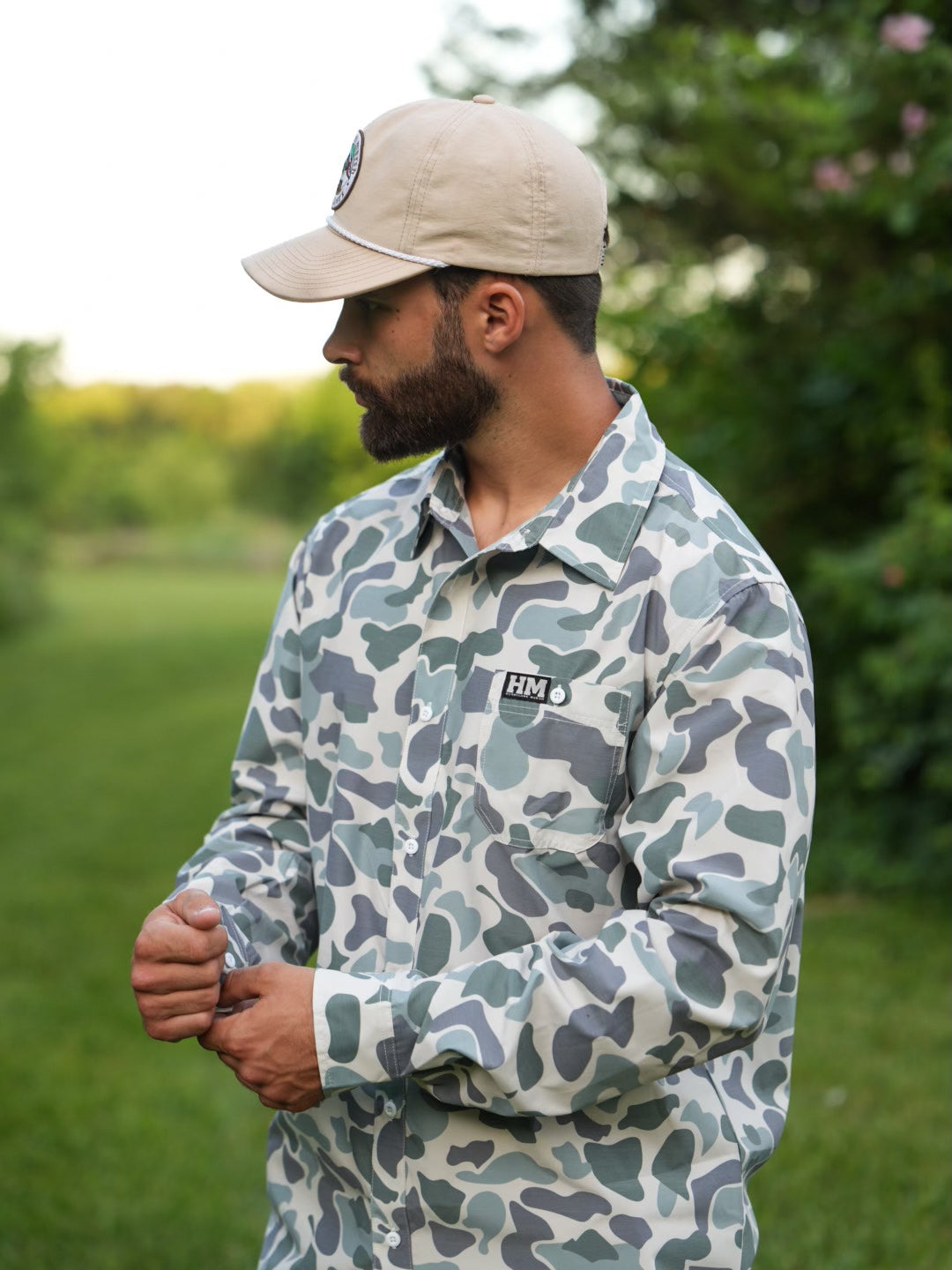 camouflage button down dress shirt Button Up Green Performance Longsleeve LARGE