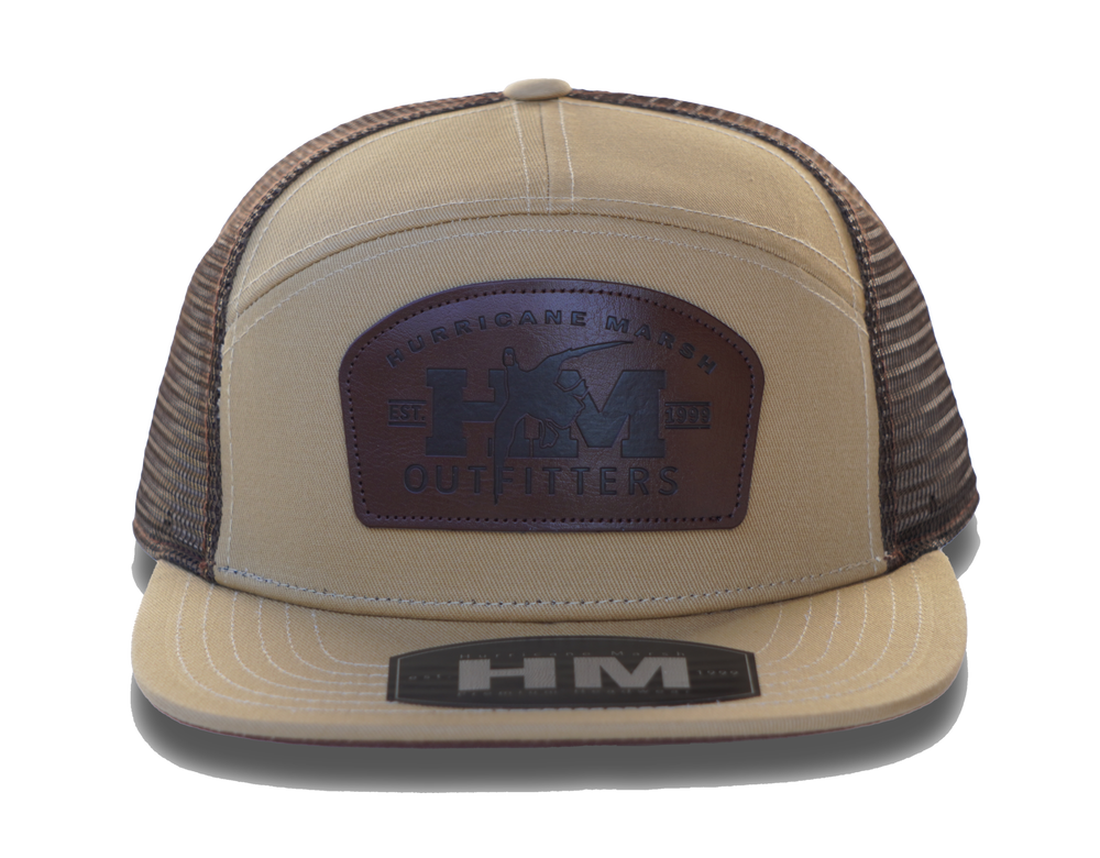Red Leg Coffee Leather Buckle Patch 7 Panel Hat